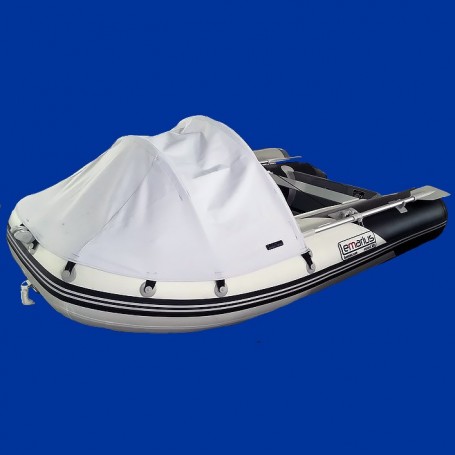 Annexe bateau pneumatique Lemarius Mistral 300 noir et blanc avec un plancher aluminium.